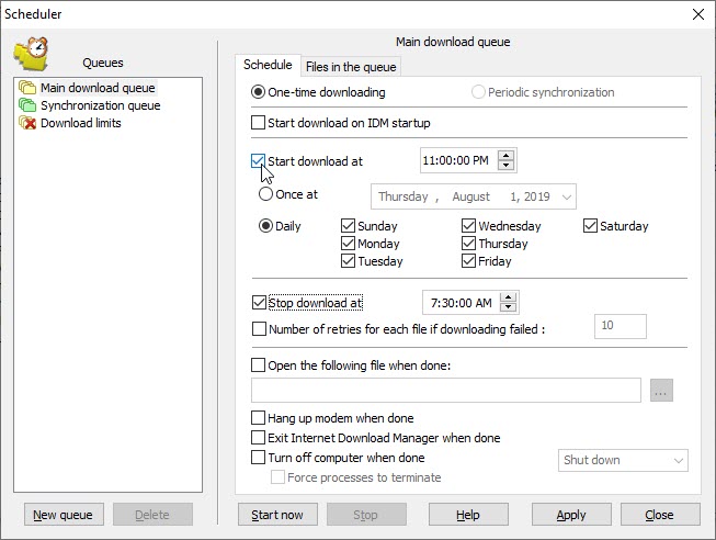 downloads queue scheduler idm